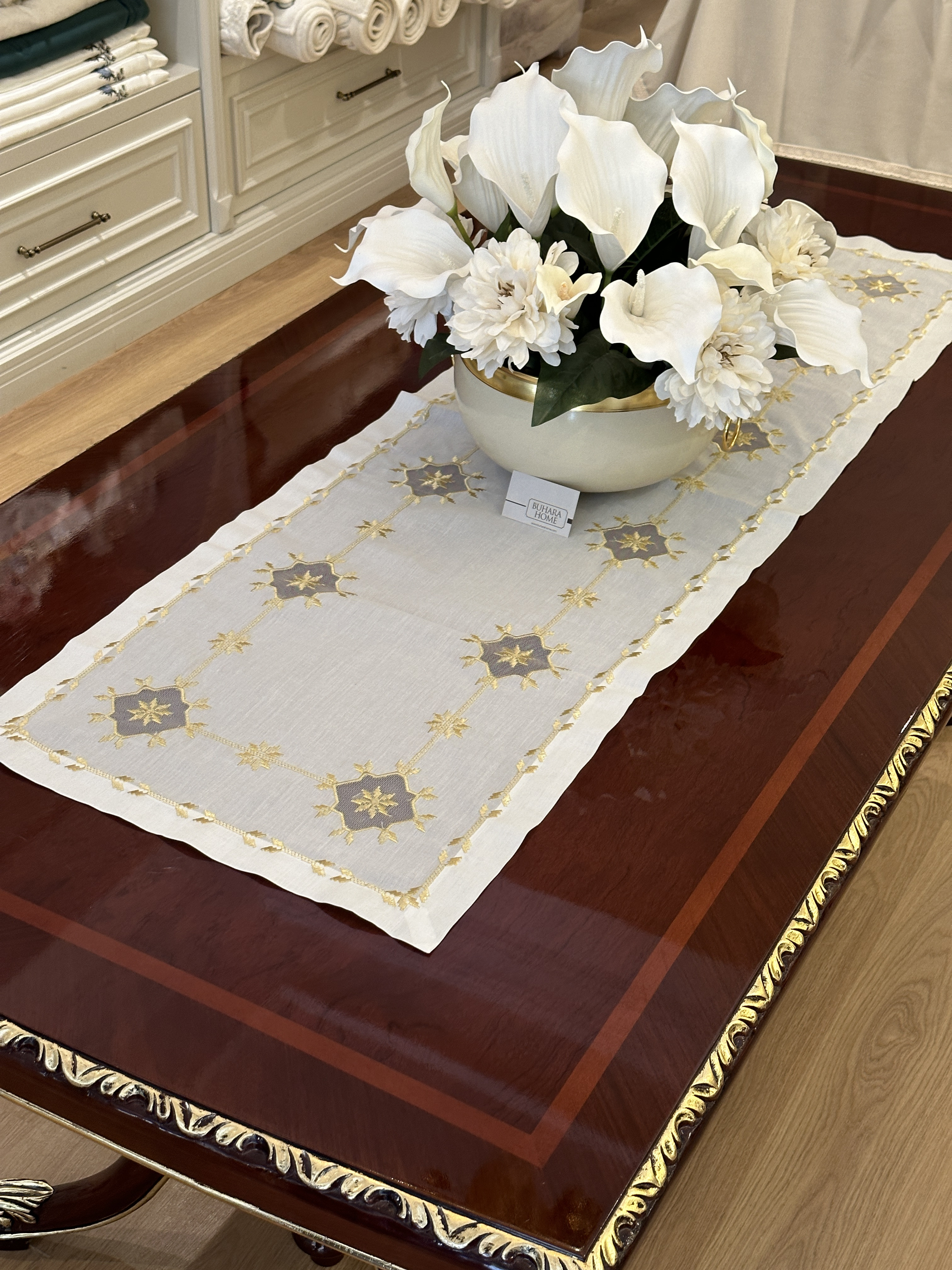 Gold Antep işi 5 Parça Salon Takımı Makine Nakışlı